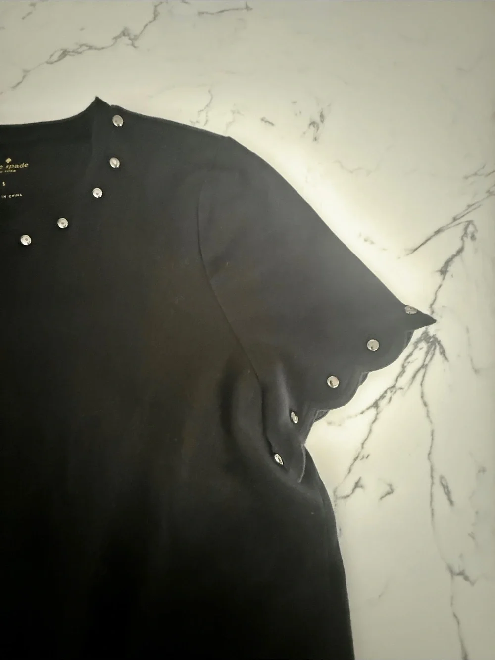 kate spade Black Short-Sleeve Peplum Top with Metallic Bead Accents